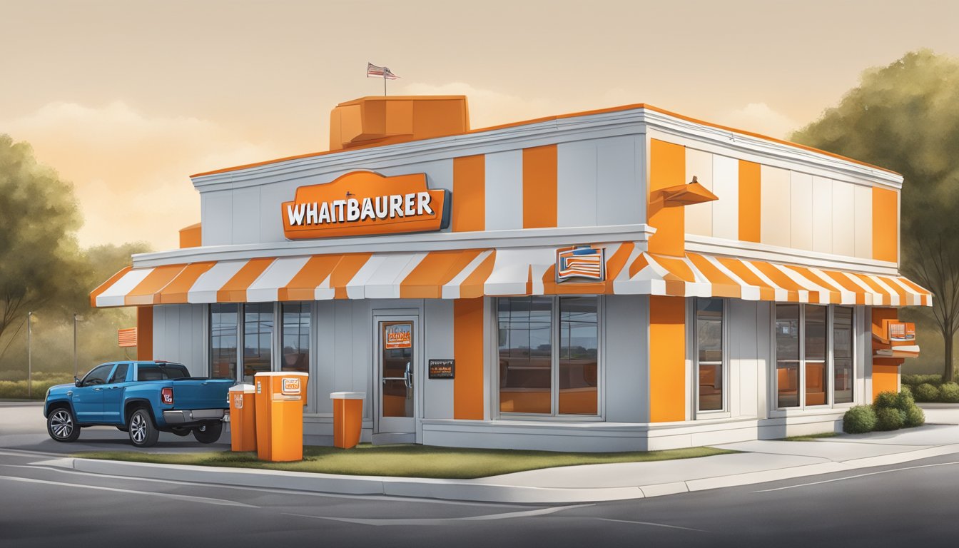 A Whataburger restaurant in Greenville, SC with the iconic orange and white striped building and a drive-thru window