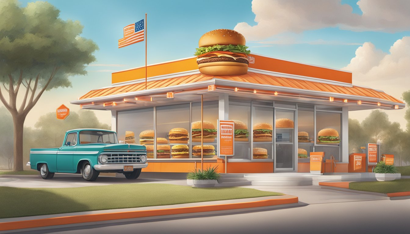 A colorful timeline of Whataburger's history with various burger prices displayed in the background