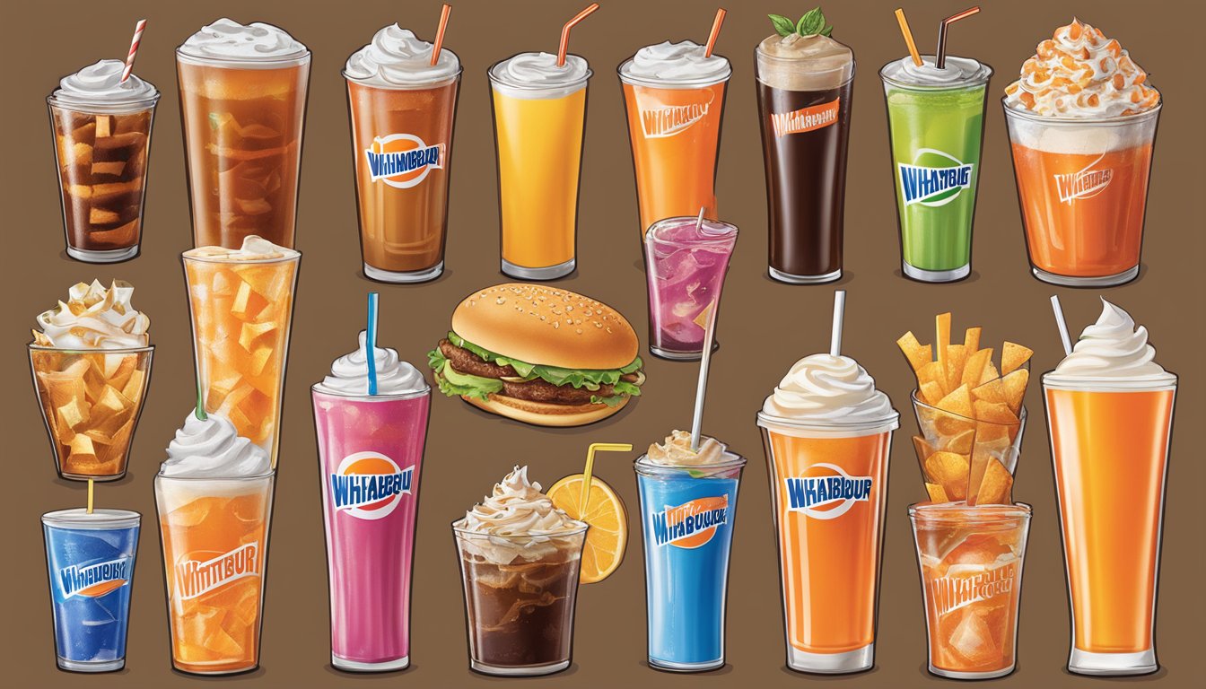 A colorful array of beverages and add-ons displayed on a Whataburger menu board