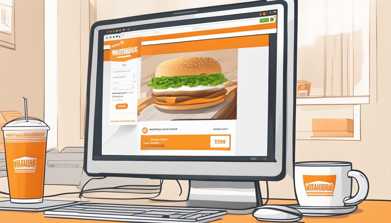 A computer screen with a Whataburger website open, showing an online order being placed with a customer support chat window open