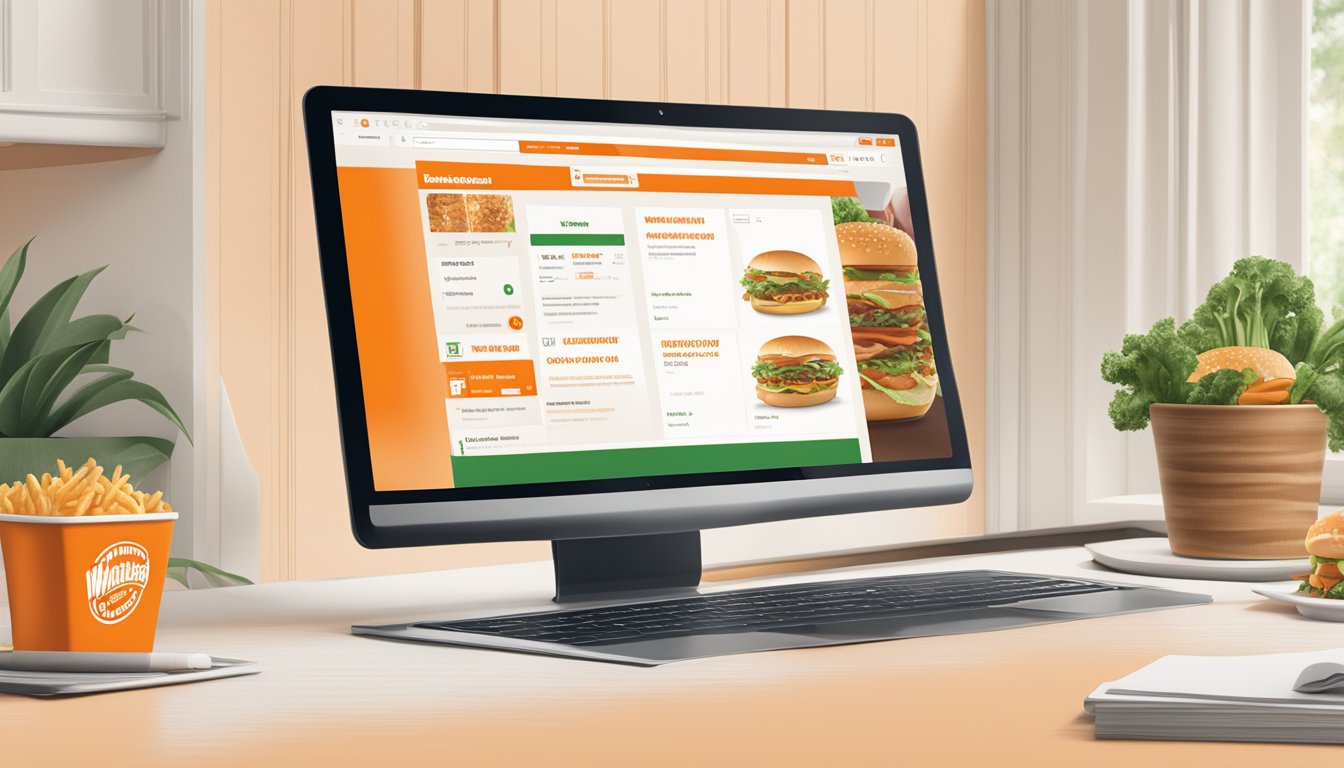 A computer screen displaying the Whataburger website with an accessible online ordering interface