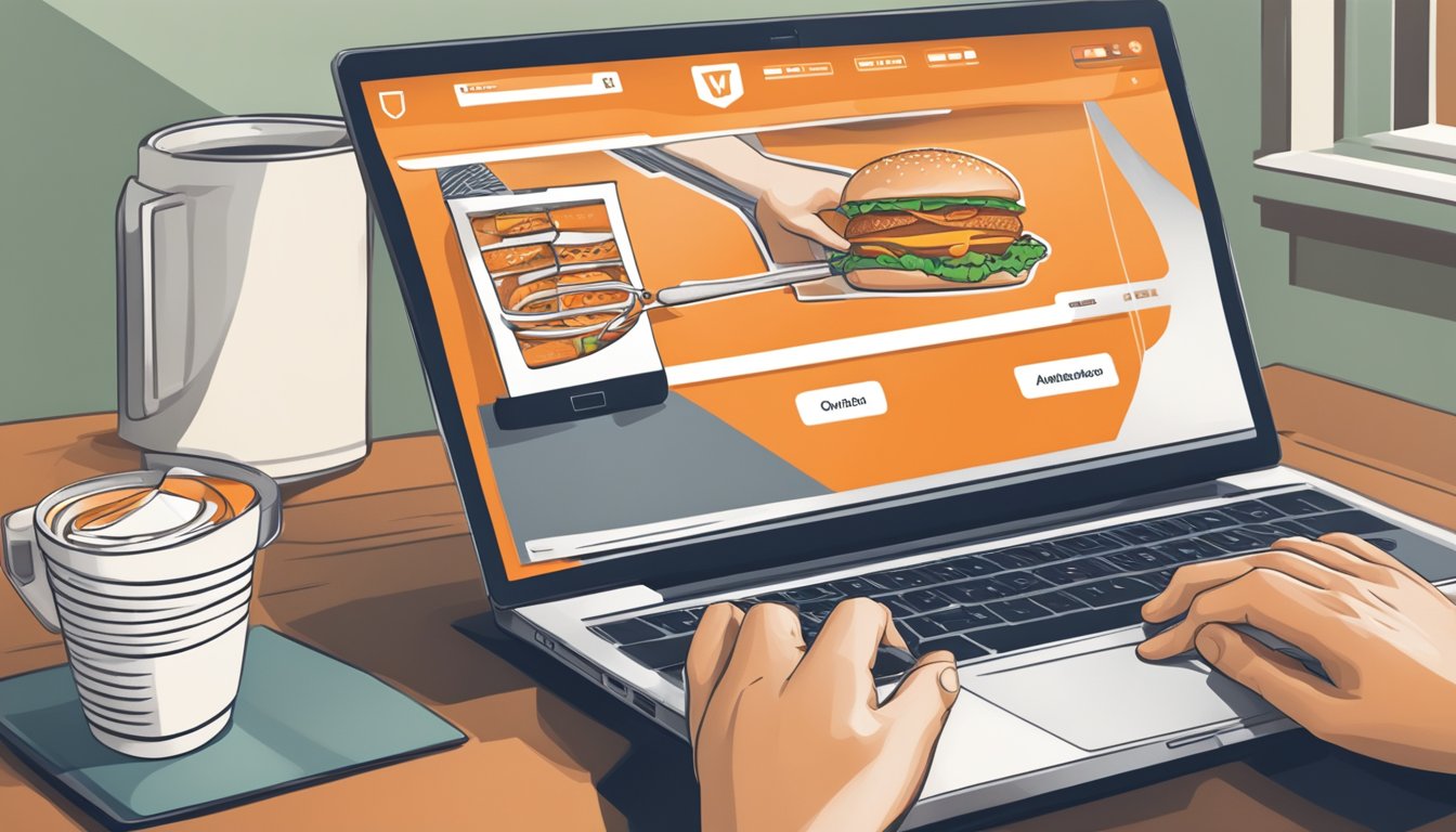 A person's hand using a laptop to order Whataburger online, with a lock symbol indicating security and privacy