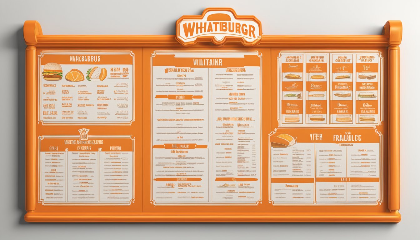 A vintage-style menu board featuring the history and brand overview of Whataburger, with the iconic orange and white color scheme