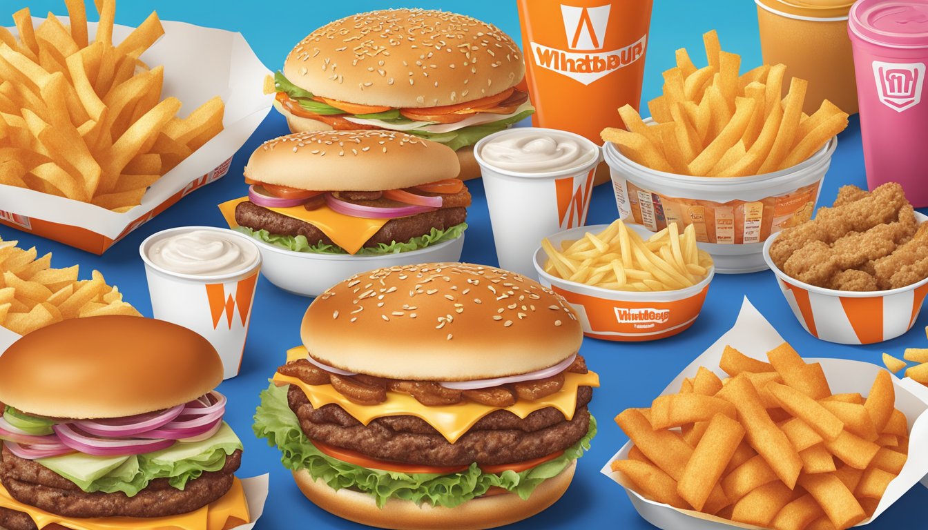 A colorful Whataburger menu displayed with various food items and prices