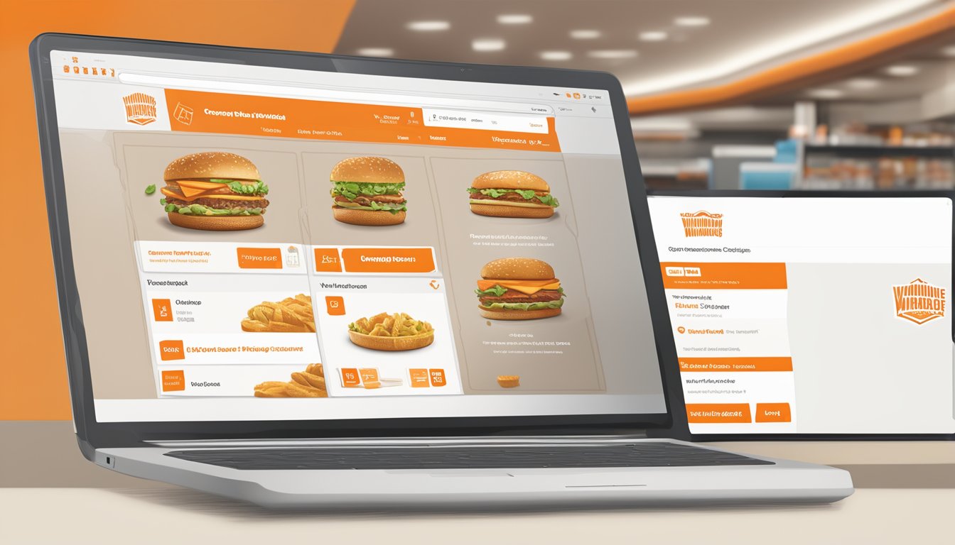 A computer screen with a Whataburger website open, showing options for customizing an online order