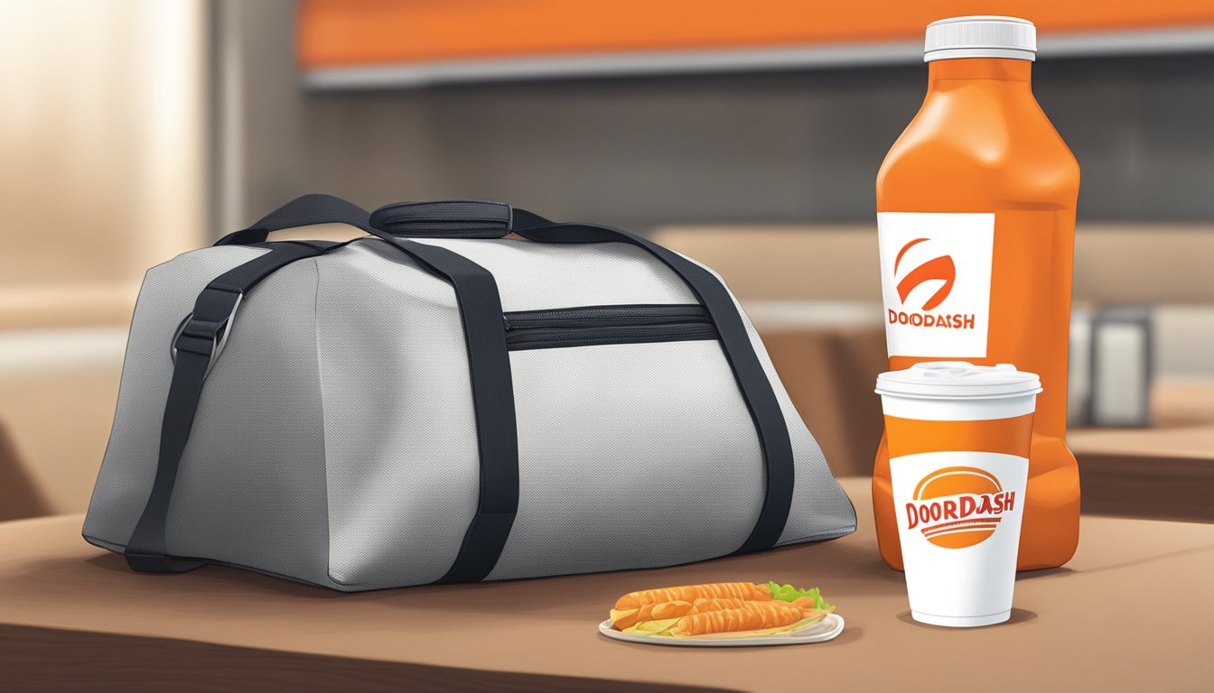 A DoorDash delivery bag sits next to a Whataburger meal on a table