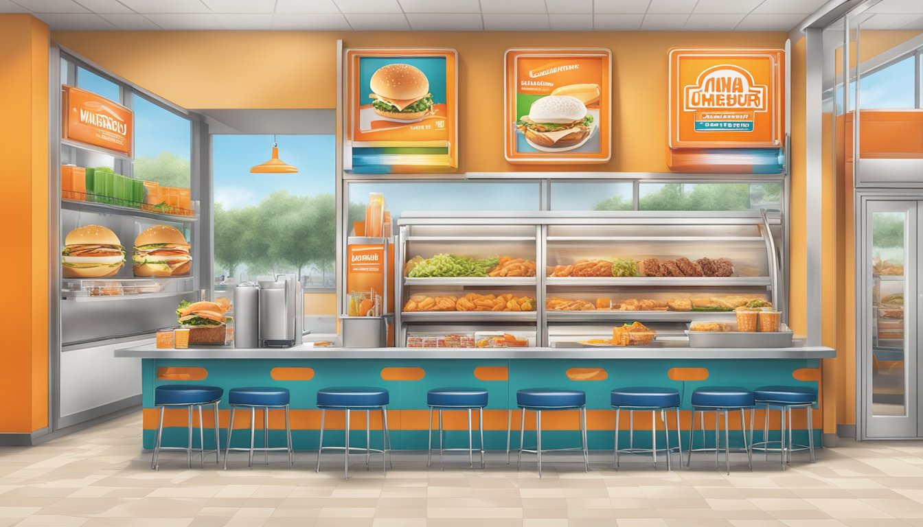 A colorful menu board displaying lunch and dinner selections at Whataburger