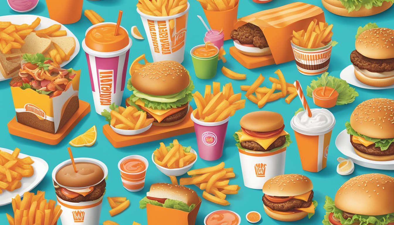 A colorful menu board featuring a variety of kid-friendly meals at Whataburger. Vibrant images of burgers, fries, and drinks are displayed, along with playful graphics and fun fonts