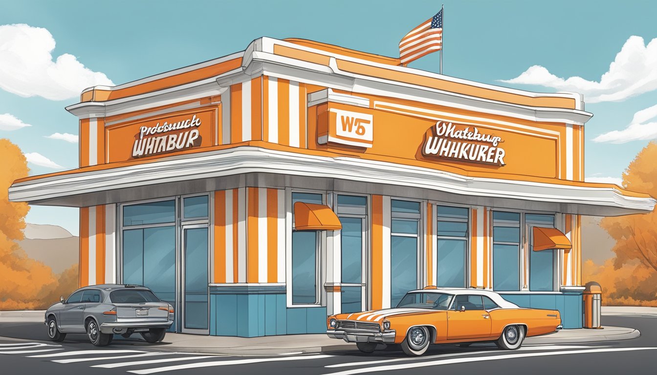 A Whataburger restaurant nestled in the bustling city of Colorado Springs, with the iconic orange and white striped building and a drive-thru window