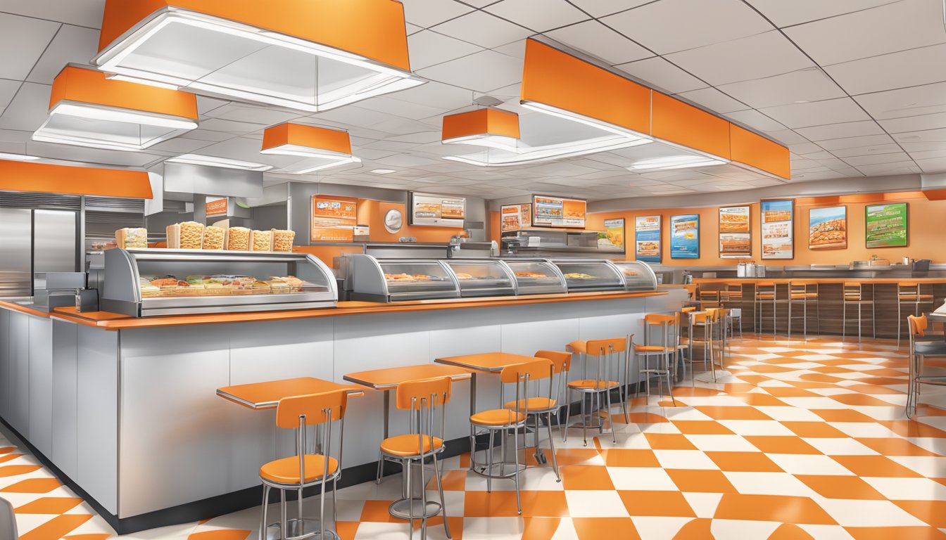 A bustling Whataburger restaurant in Atlanta, with colorful menu highlights and specialty items displayed on digital screens and posters