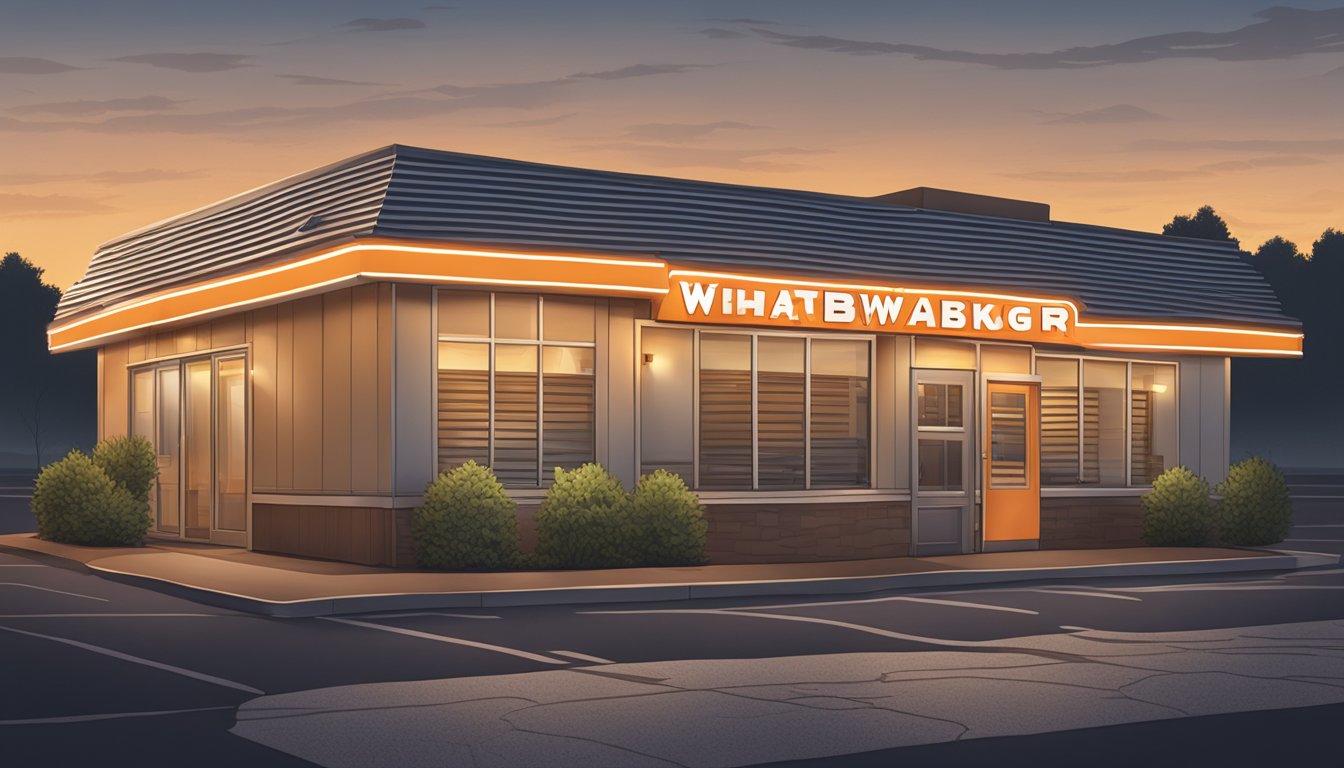 A Whataburger restaurant with its lights turned off and a closed sign on the door