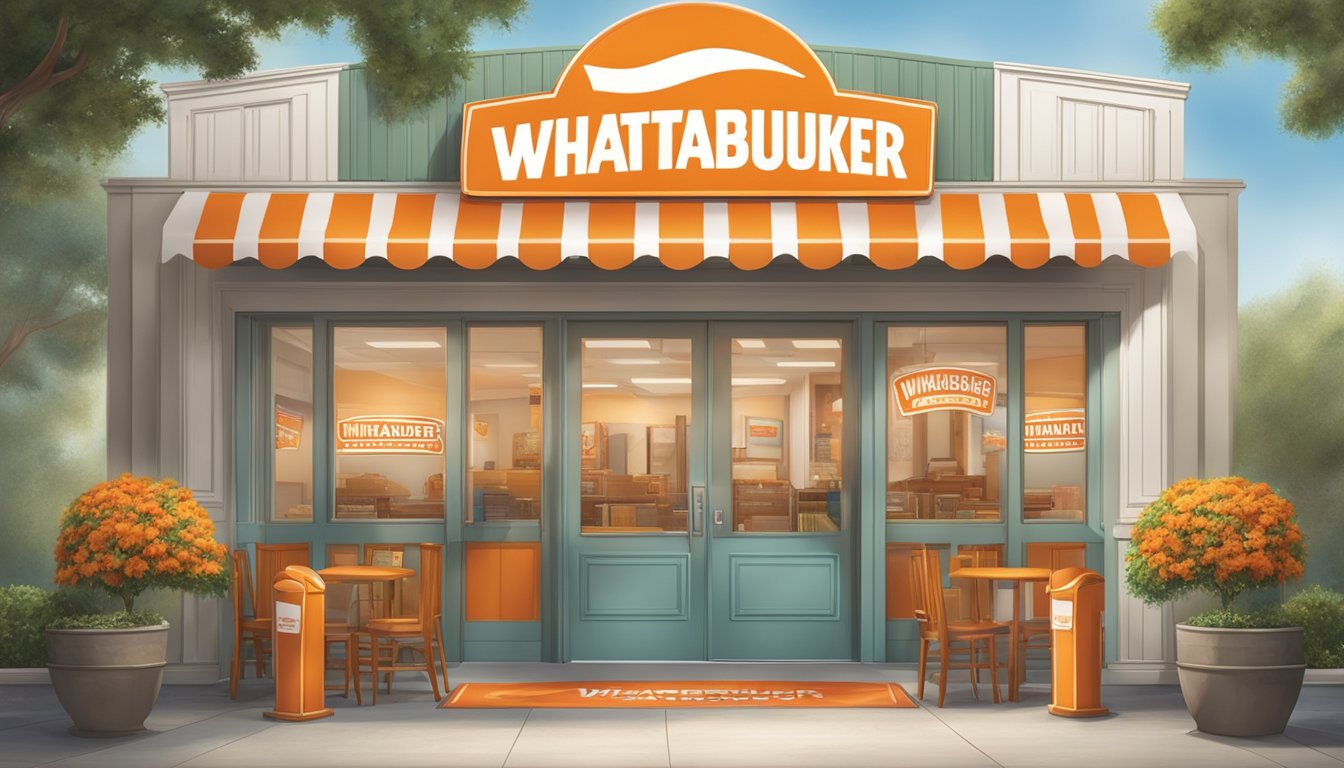 A Whataburger restaurant with a prominent "Closed" sign on the door, surrounded by seasonal decorations and promotional banners