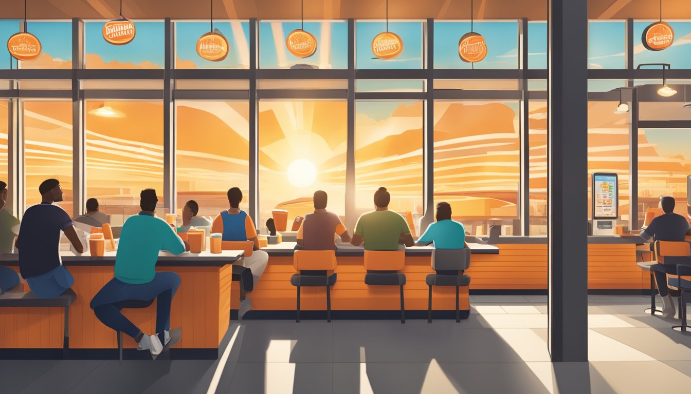 Customers eagerly watch the clock as the morning sun filters through the windows of a bustling Whataburger, where the breakfast menu is about to switch over to the lunch options