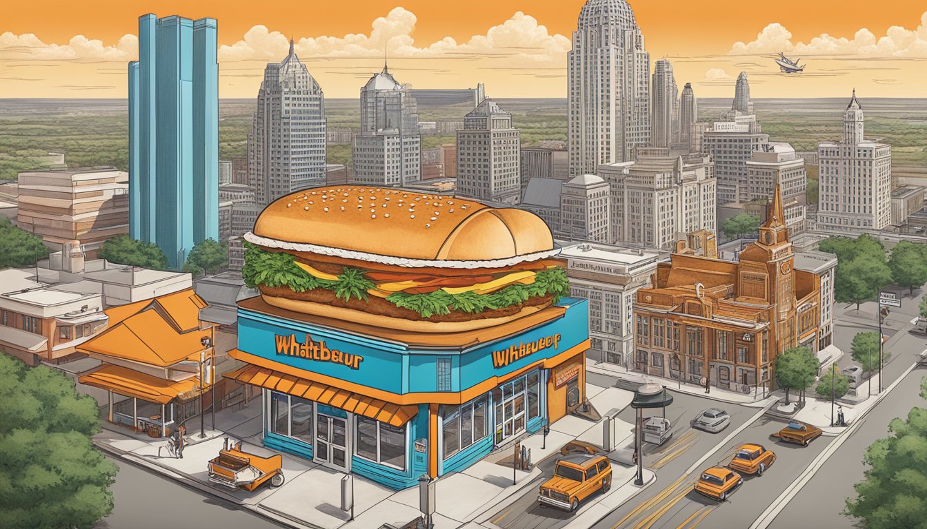 A classic Whataburger meal surrounded by iconic Kansas City landmarks