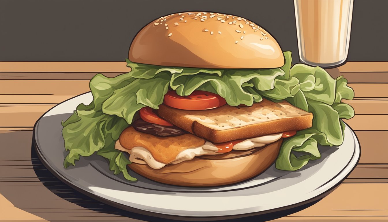 A succulent chicken breast, lettuce, tomato, and a toasted bun, with a hint of smoky barbecue sauce and a touch of creamy mayo