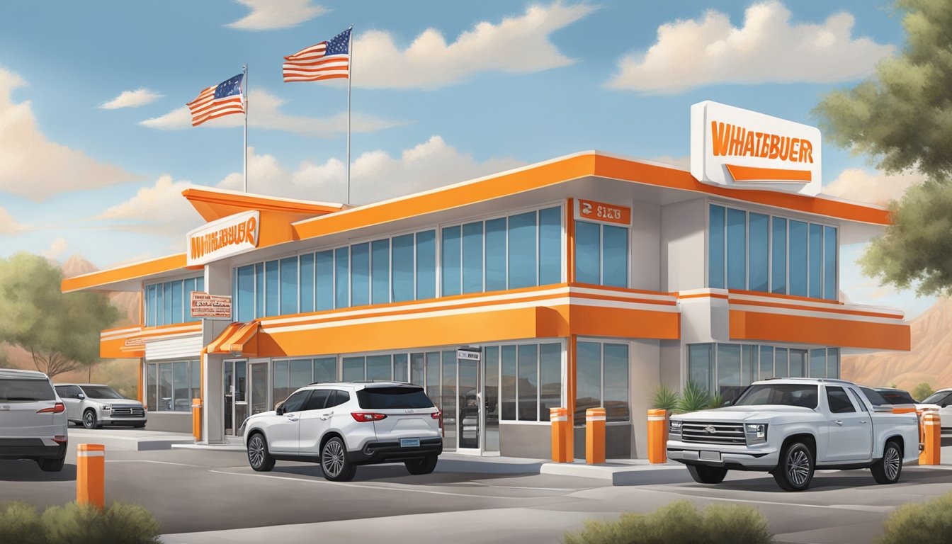 The Whataburger restaurant in El Paso is open for business, with cars in the drive-thru and customers inside ordering food