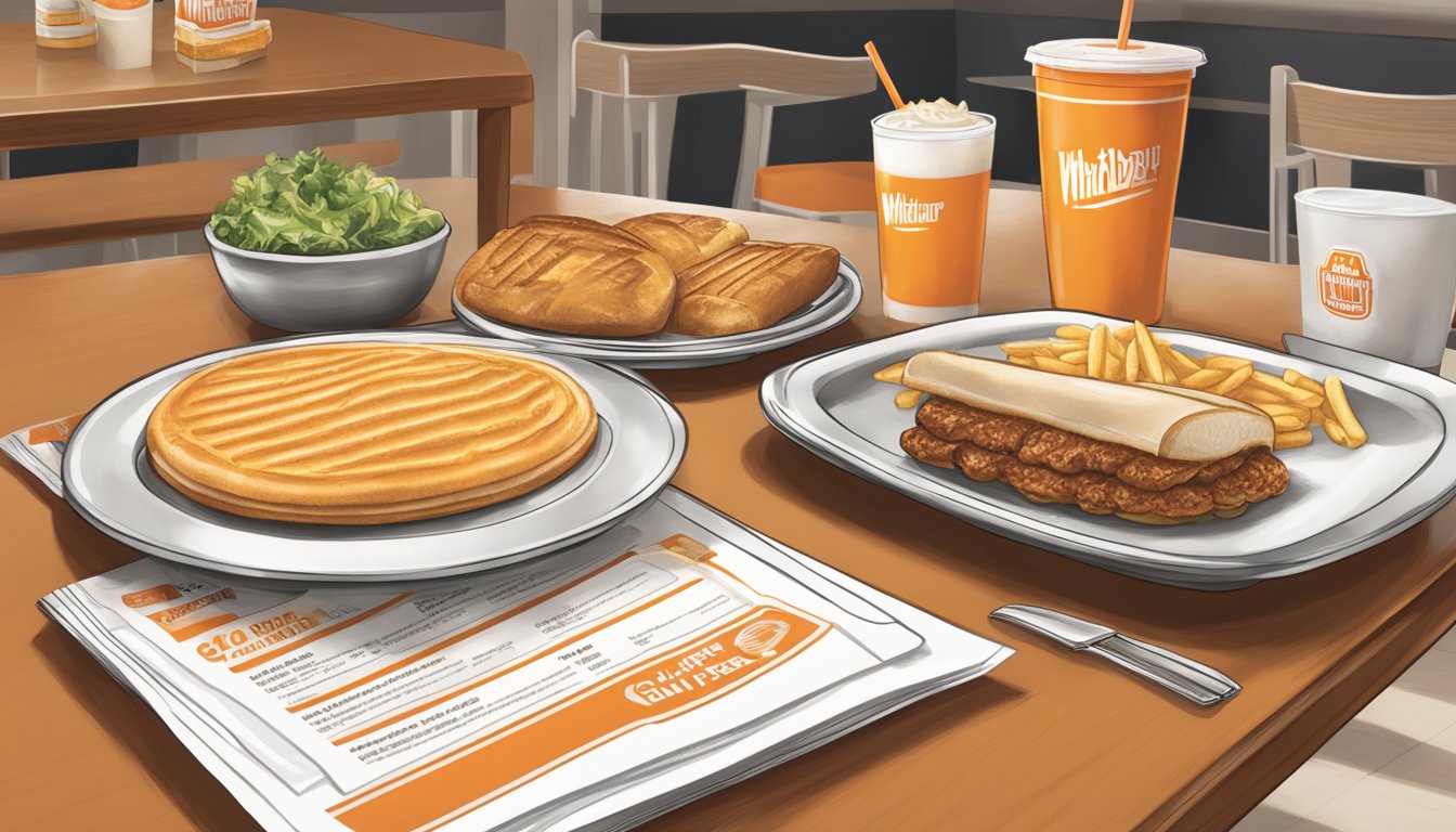 A table set with gluten-free menu options at a Whataburger restaurant, including informational brochures and gluten-free dining tools