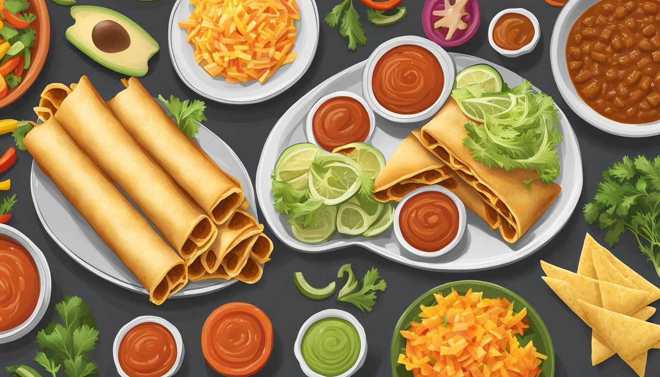 A plate of Whataburger taquitos surrounded by colorful vegetables and a side of salsa