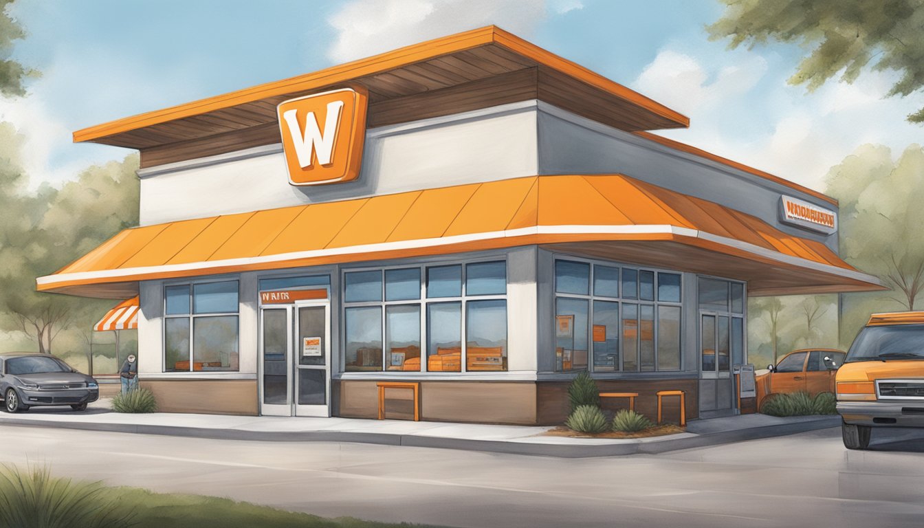 The Whataburger in Austin is open for business, with a drive-thru and parking lot accessible to customers