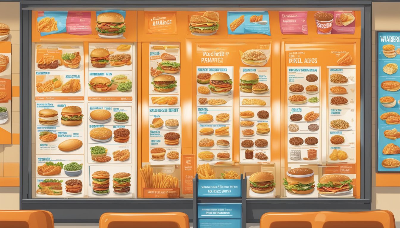 A colorful menu board displays various food items and prices at a Whataburger restaurant