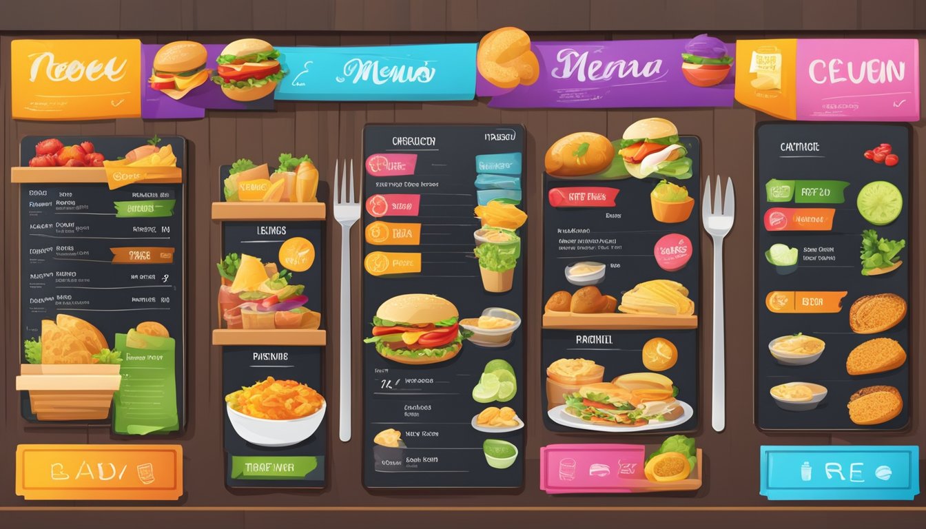 A colorful menu board with various food items and prices displayed in a clean and organized layout