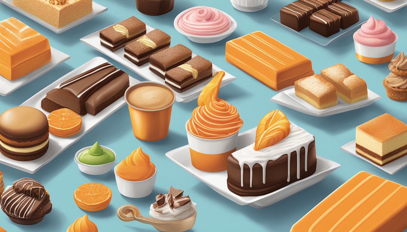 A colorful spread of decadent desserts and sweet treats arranged on a modern, sleek menu board with the Whataburger logo prominently displayed