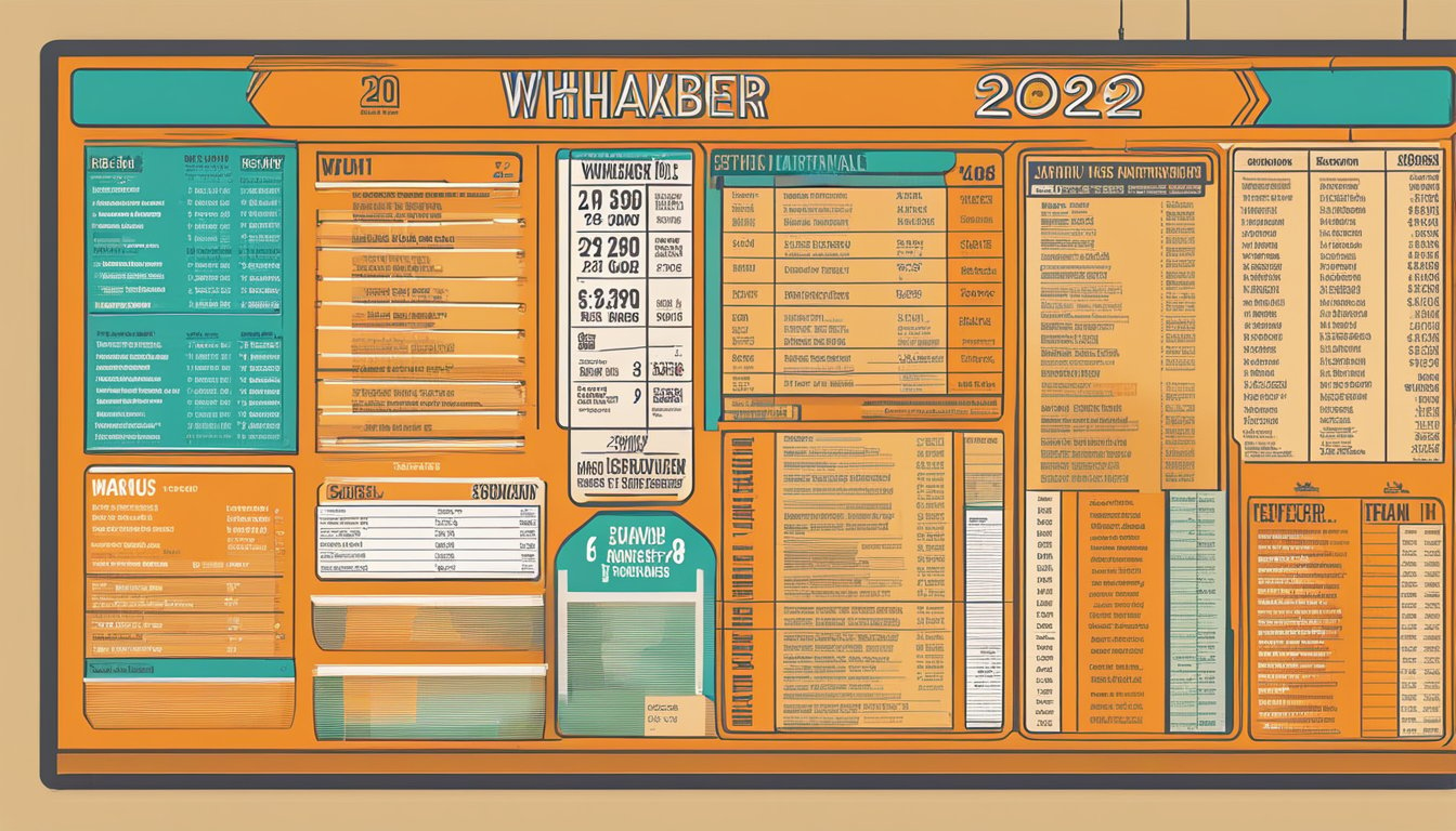 A colorful menu board displays Whataburger's 2023 nutritional information and prices