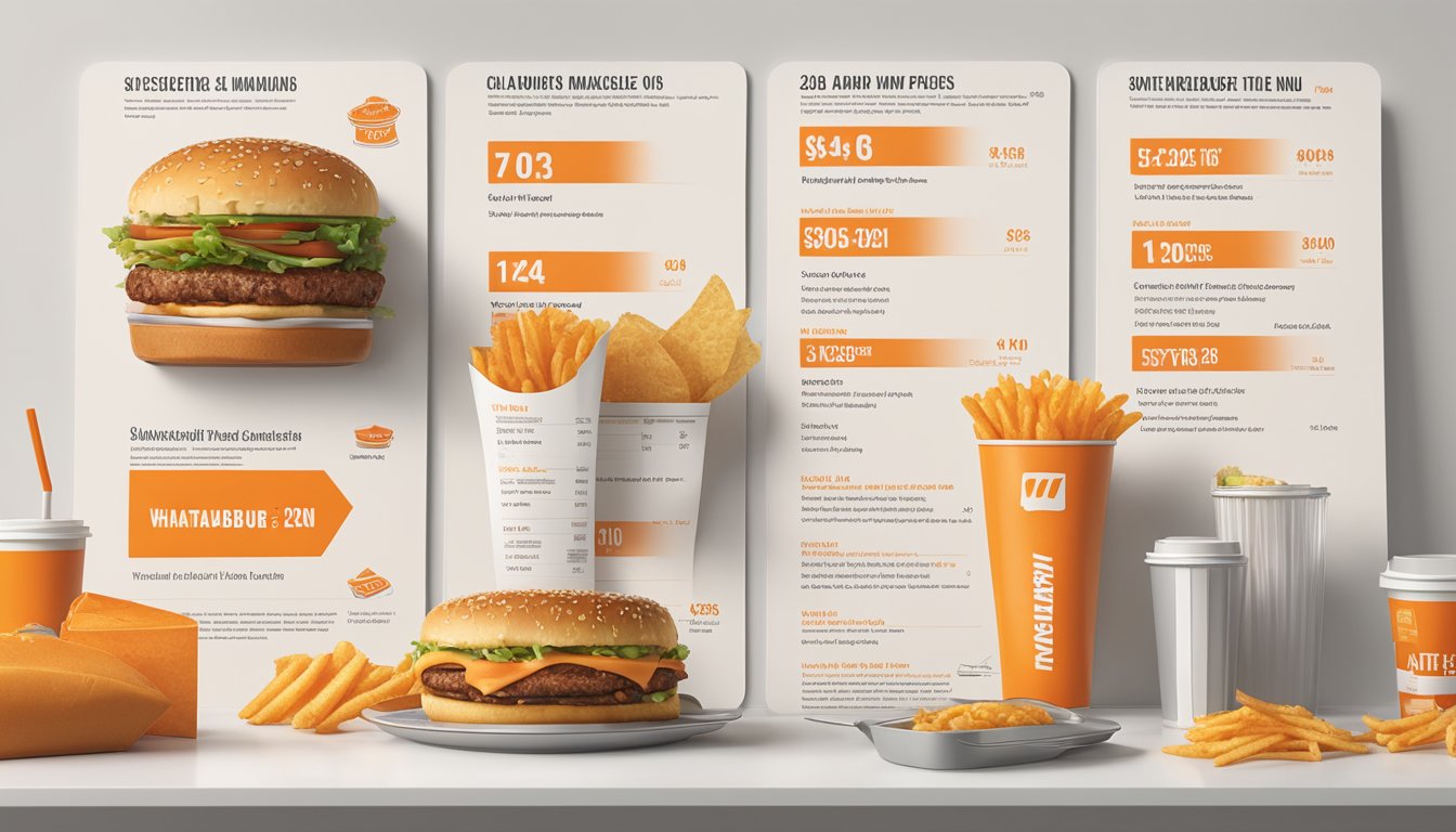 The WhatABurger menu for 2023 is laid out on a clean, modern table with prices clearly displayed next to each item