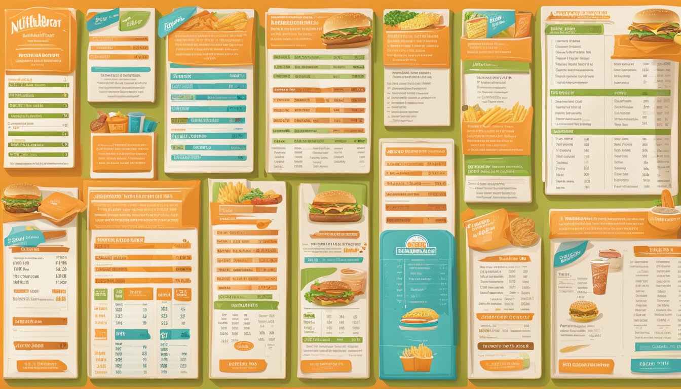 A colorful menu board with nutritional information for Whataburger in Albuquerque, featuring various food items and their corresponding calorie counts and nutritional values