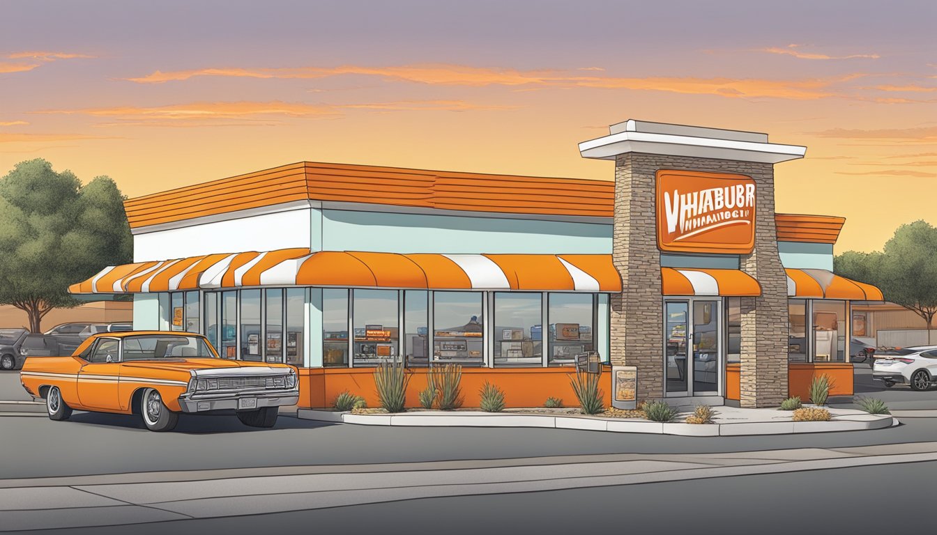 The Whataburger in Albuquerque is bustling with activity, as cars line up at the drive-thru and customers enter and exit the restaurant throughout the day