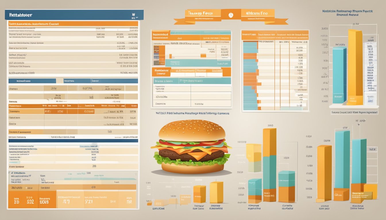 A table with nutrition facts spreadsheets for Whataburger and other fast-food chains, with graphs and charts for comparison