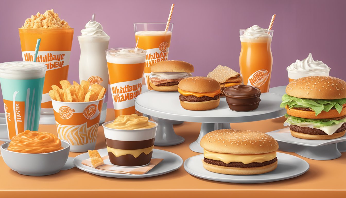 A table with gluten-free Whataburger beverages and desserts displayed