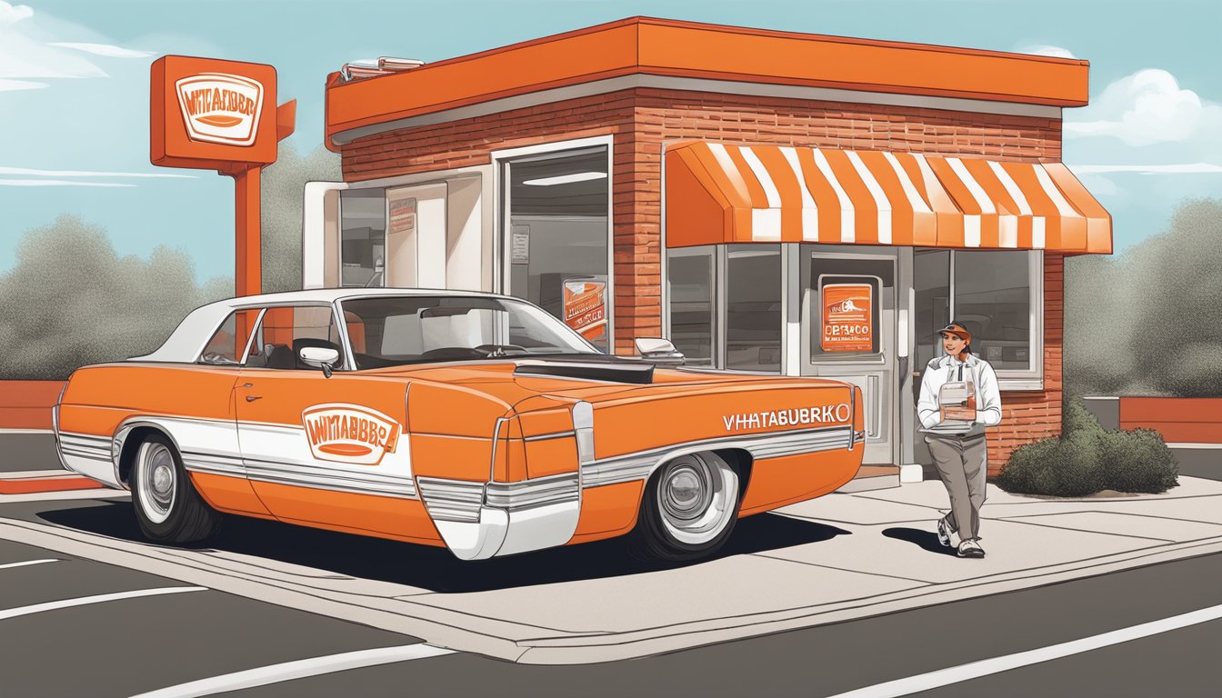 A classic Whataburger menu sits on a red tray, with a friendly staff member ready to take orders in a Tennessee location