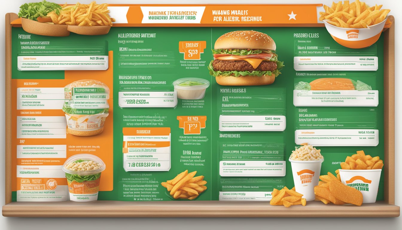 A colorful menu board displays nutritional information and pricing for Whataburger's allergen-friendly options