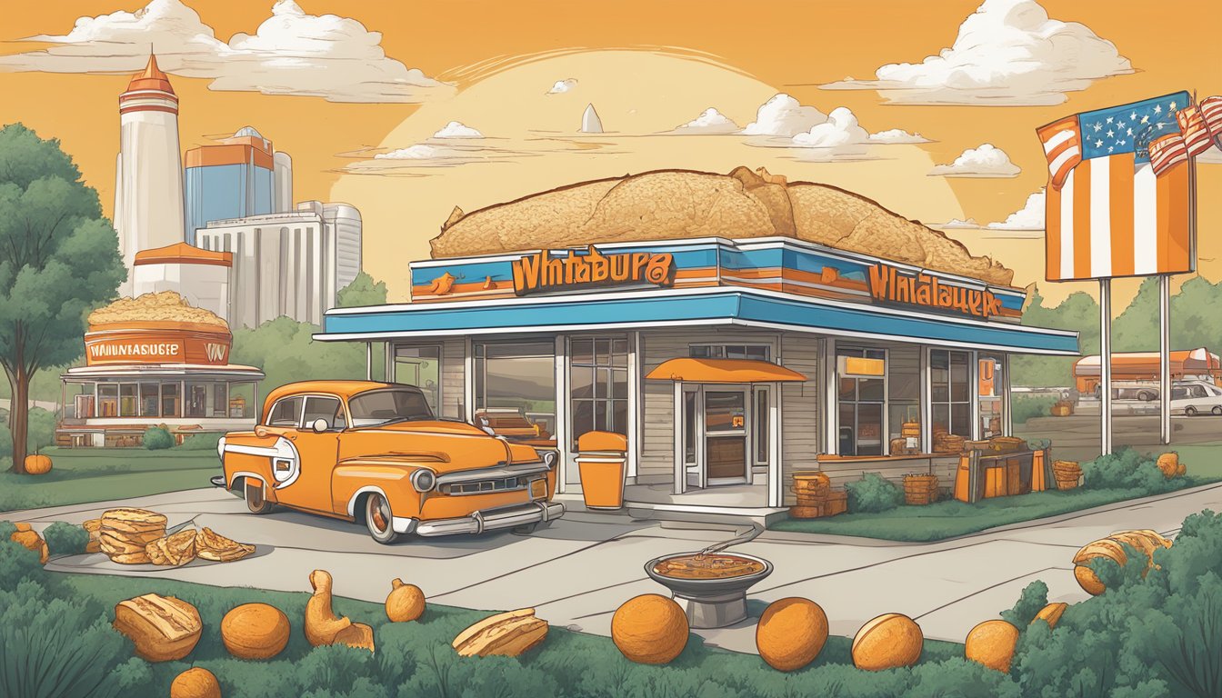 A classic Whataburger meal surrounded by Tennessee-themed icons and landmarks