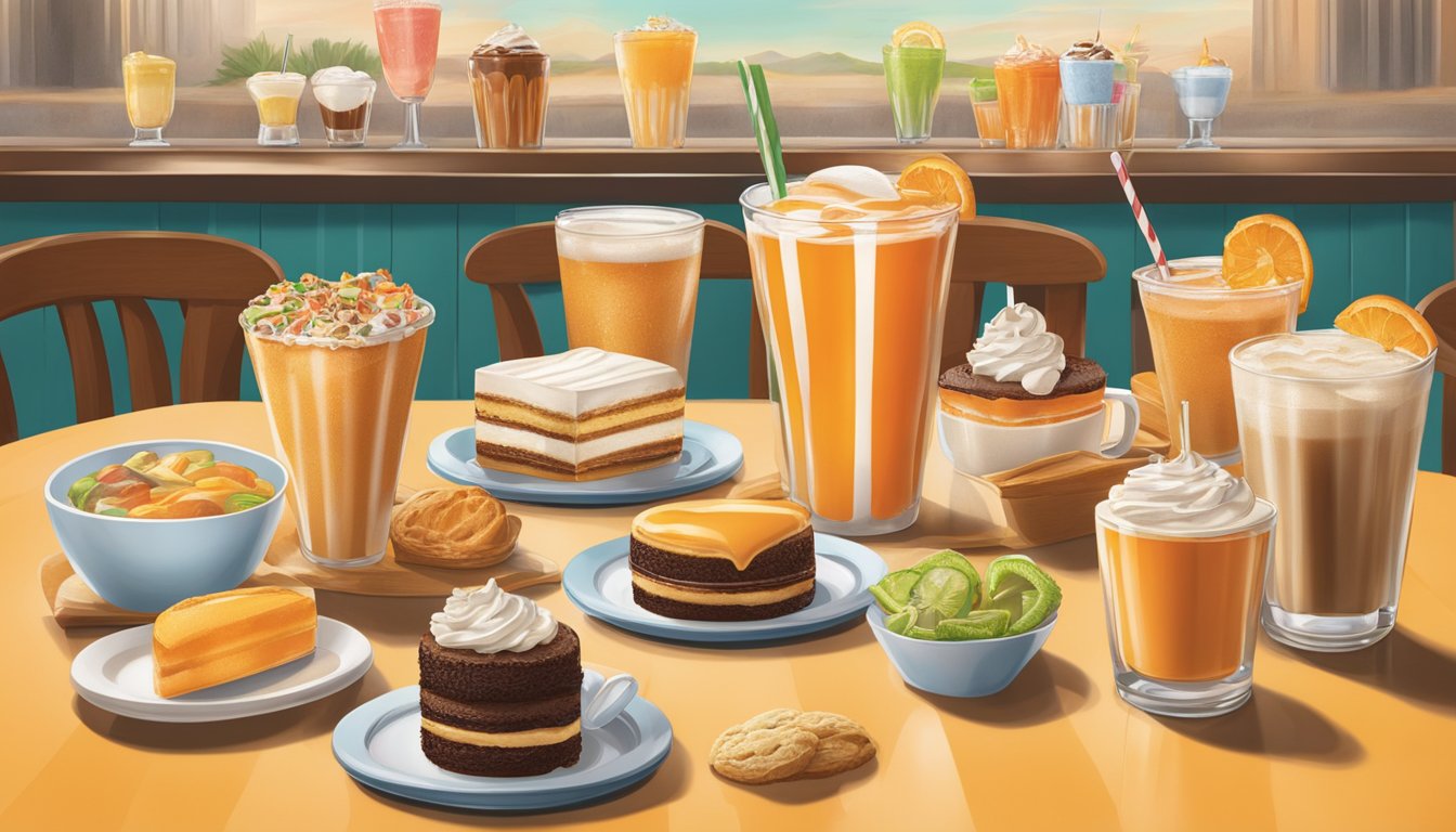 A table set with a variety of drinks and desserts from the Whataburger secret menu