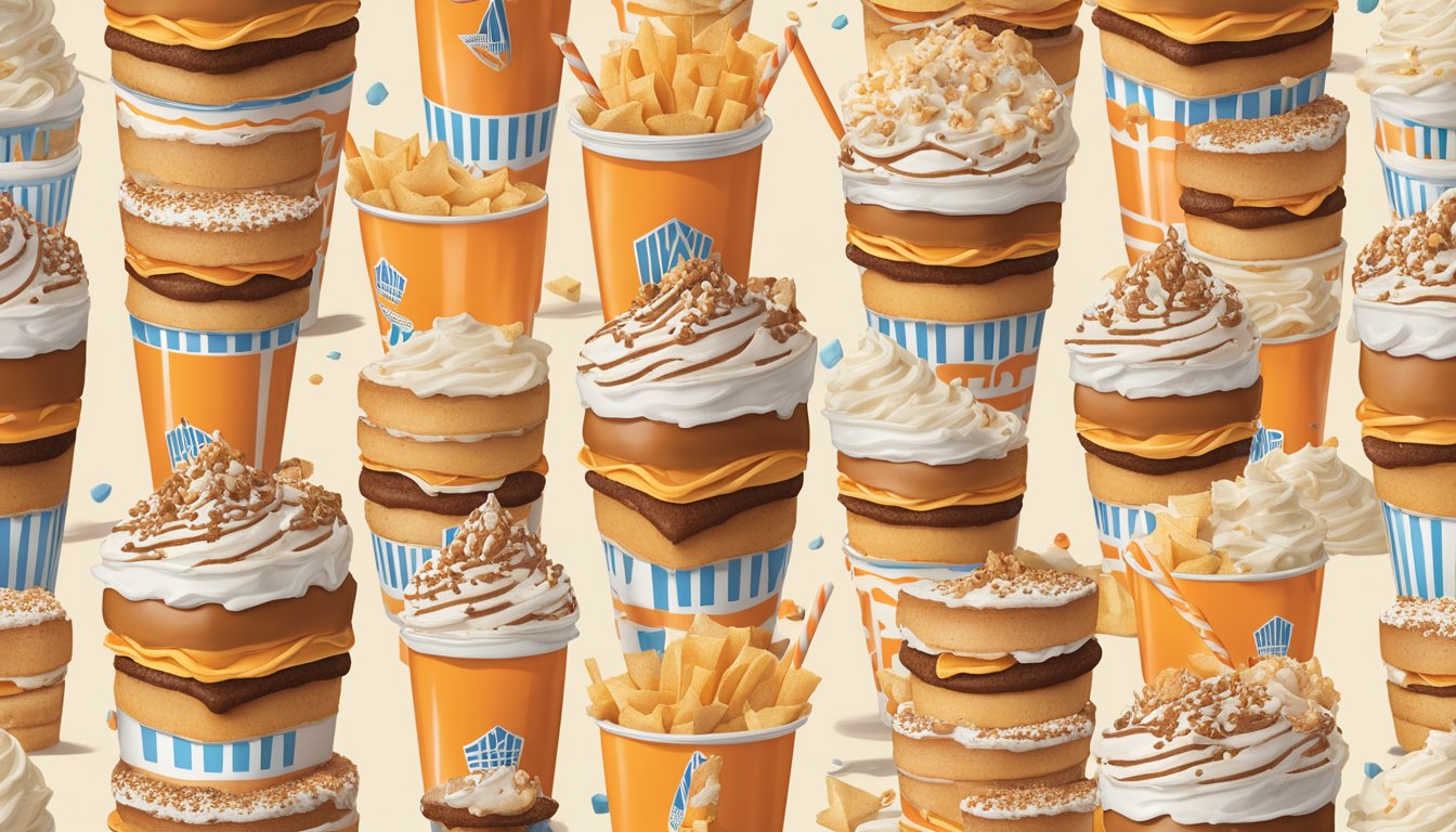 A towering Whataburger birthday cake shake, surrounded by historical images of the iconic fast food chain