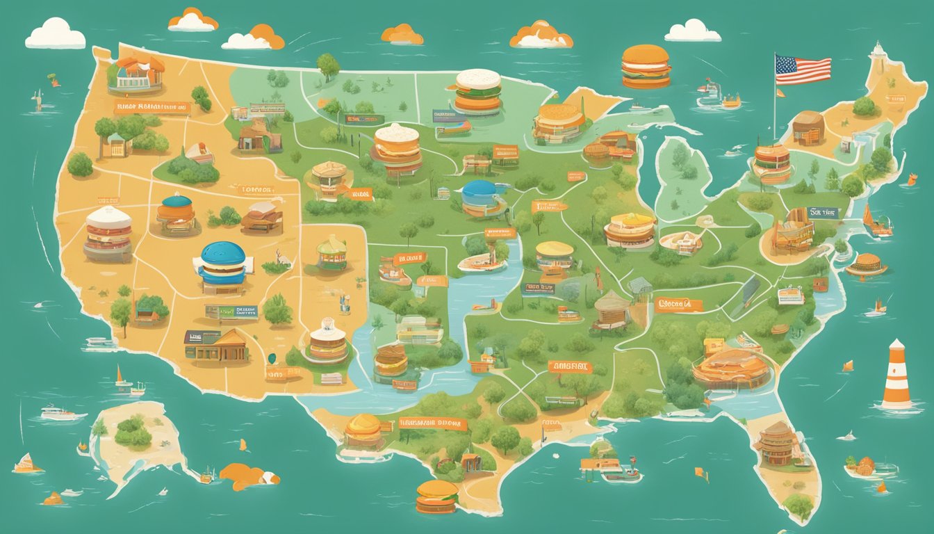 A colorful map displays menu items and ordering options at Whataburger