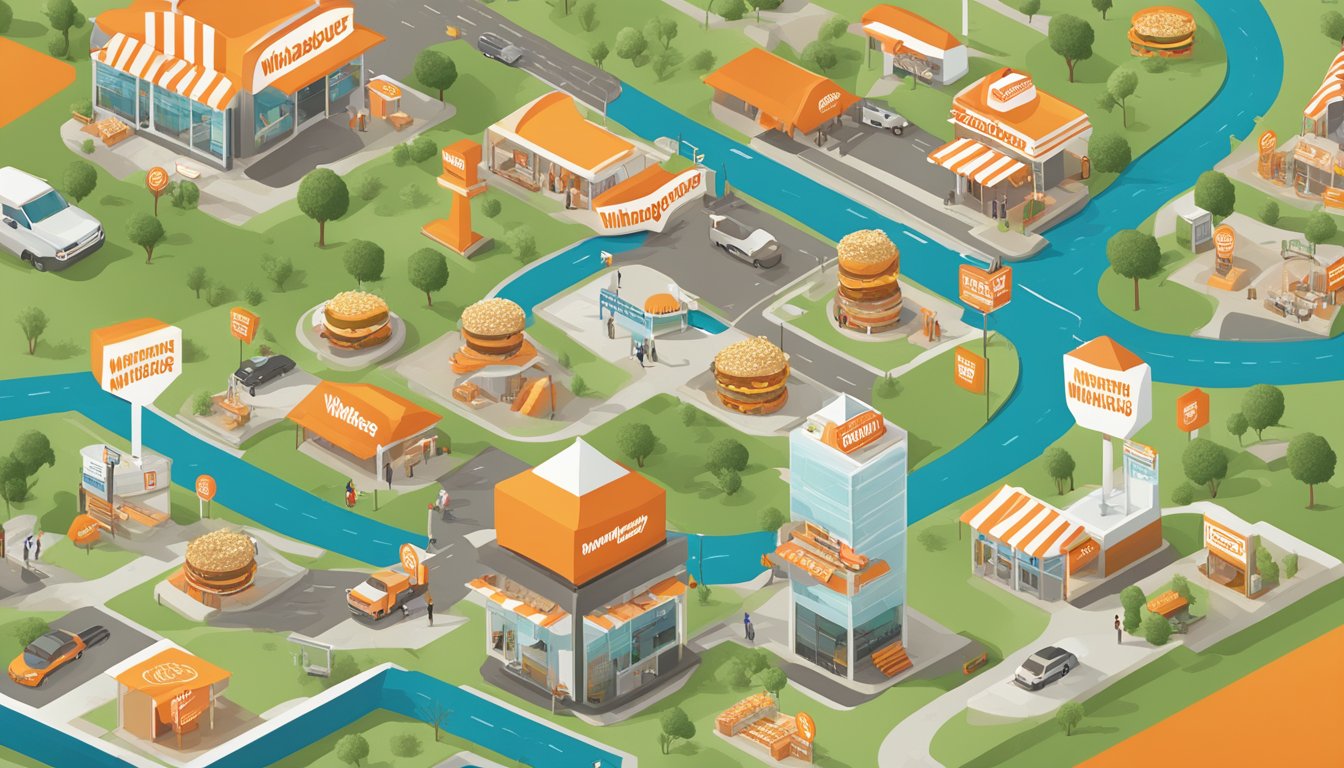 A bustling map of Whataburger locations with icons representing job opportunities