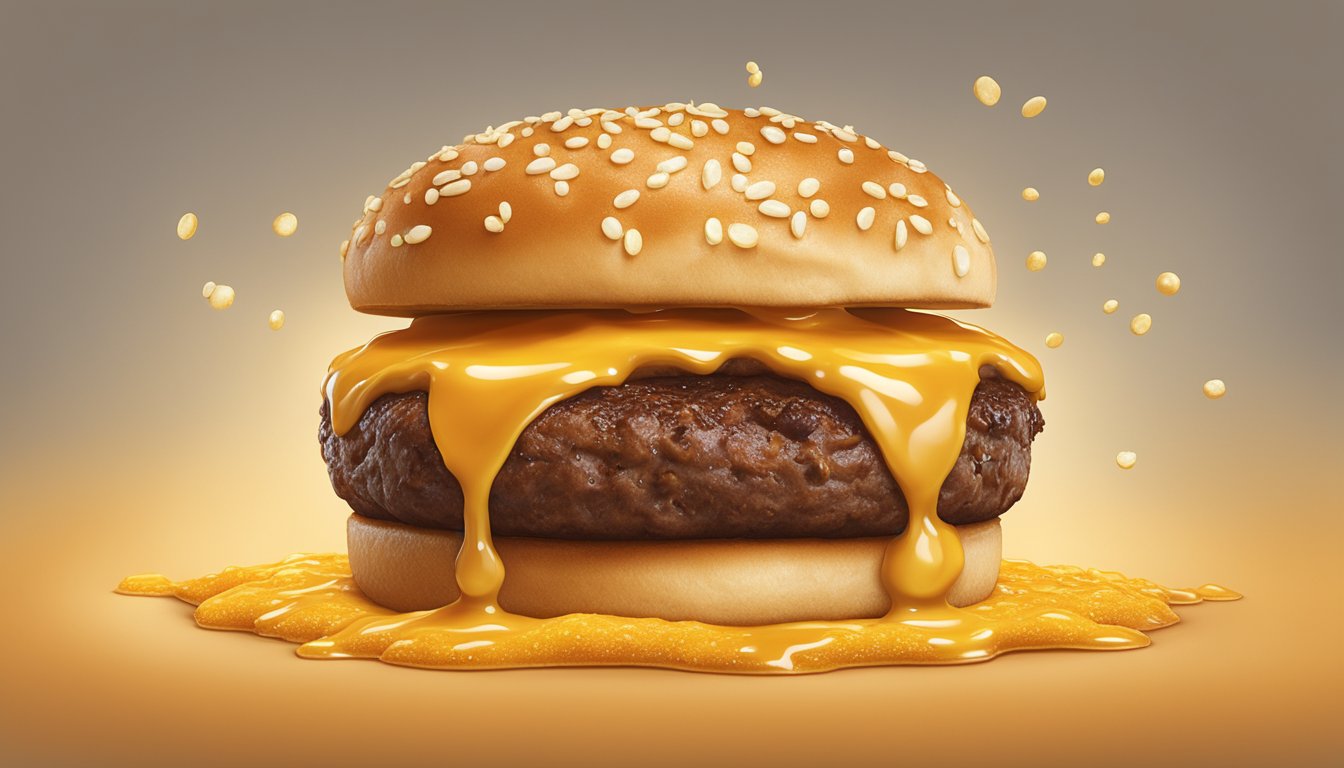 A sizzling Whataburger patty topped with a generous dollop of golden honey butter, glistening and melting into the warm bun