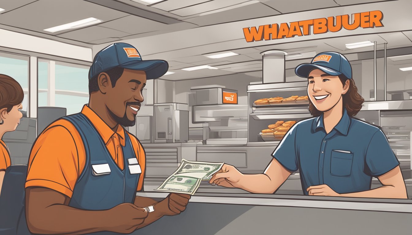 A Whataburger employee receiving a paycheck with a higher amount compared to industry standards