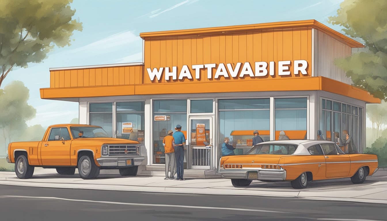 A Whataburger restaurant with a line of customers at the drive-thru and a busy dining area, indicating the financial impact of the location