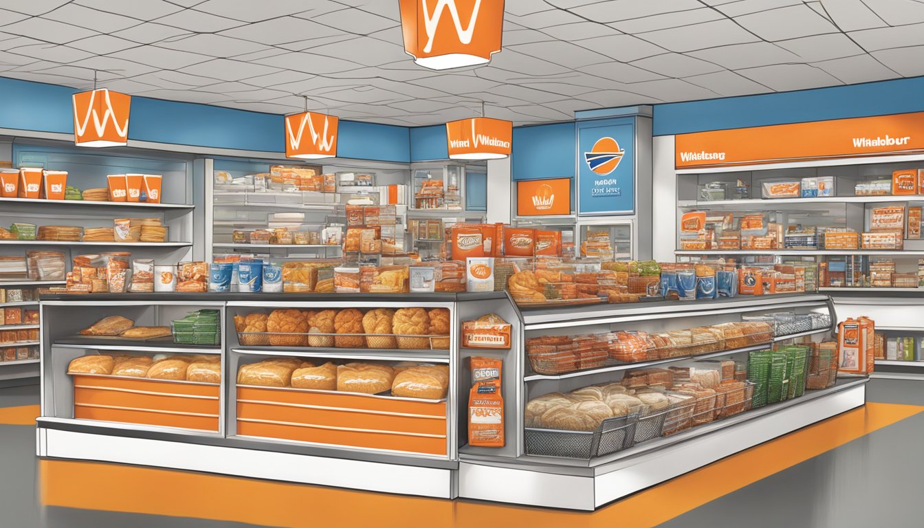 A bustling airport gift shop display featuring Whataburger brand merchandise in Dallas Fort Worth