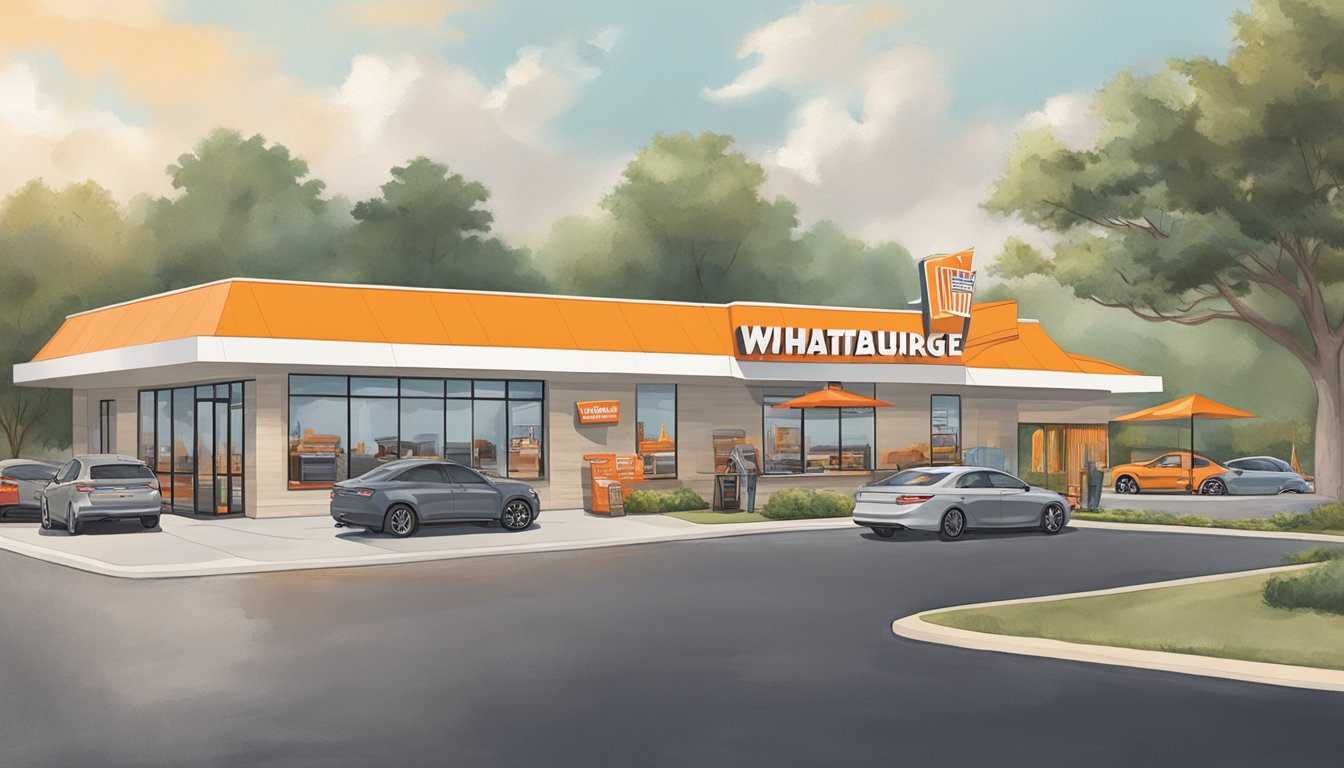 The Whataburger in Anderson, SC is open for business, with cars in the drive-thru and customers inside ordering food