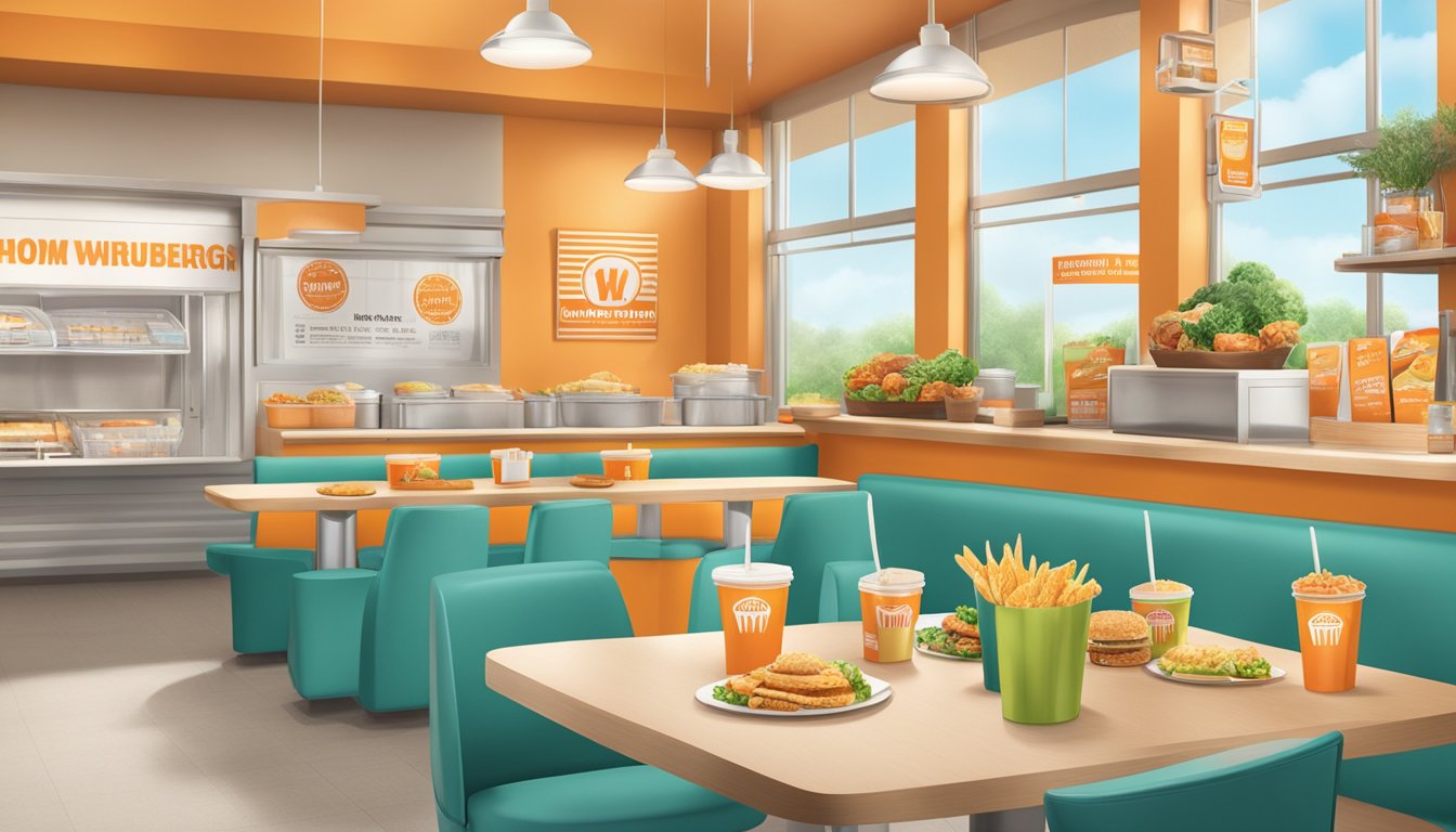 A table with a variety of allergy-friendly food options and services at Whataburger