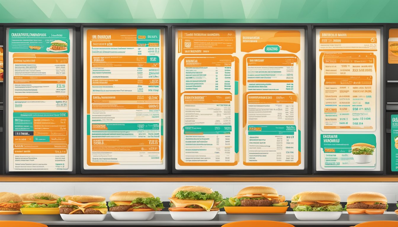 A colorful menu board displays nutritional information and health options at a Whataburger in Anderson, SC