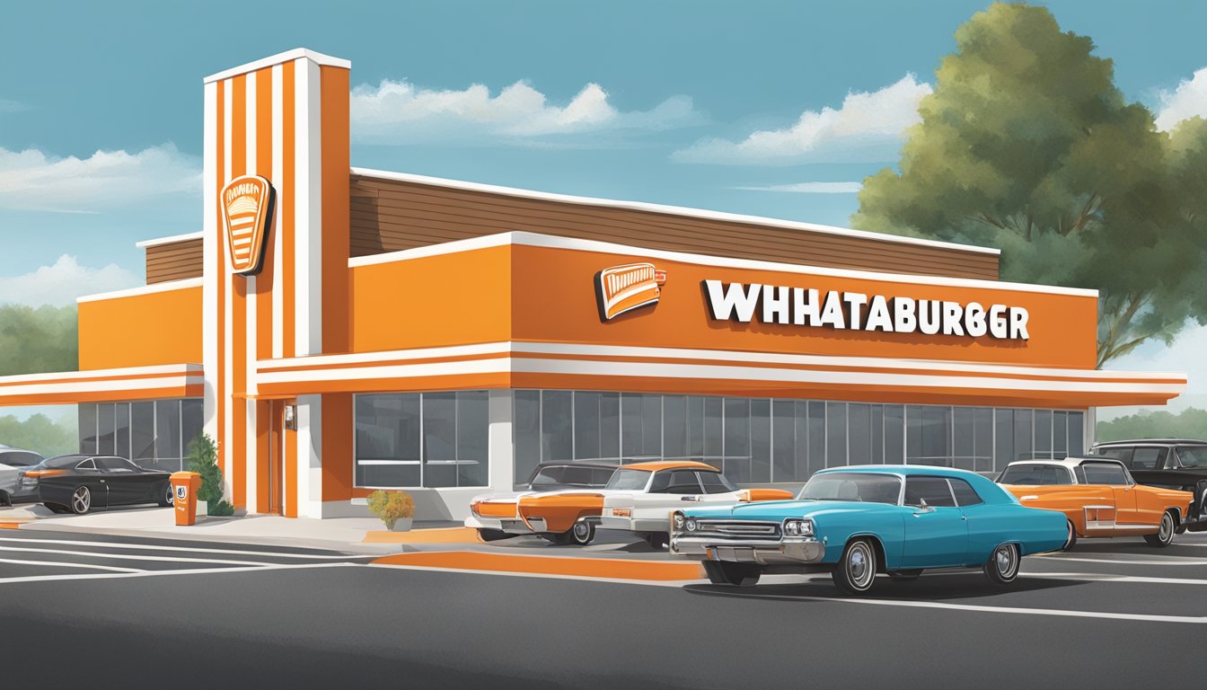 A bustling Whataburger location in Clarksville, TN, with a drive-thru, outdoor seating, and the iconic orange and white striped building