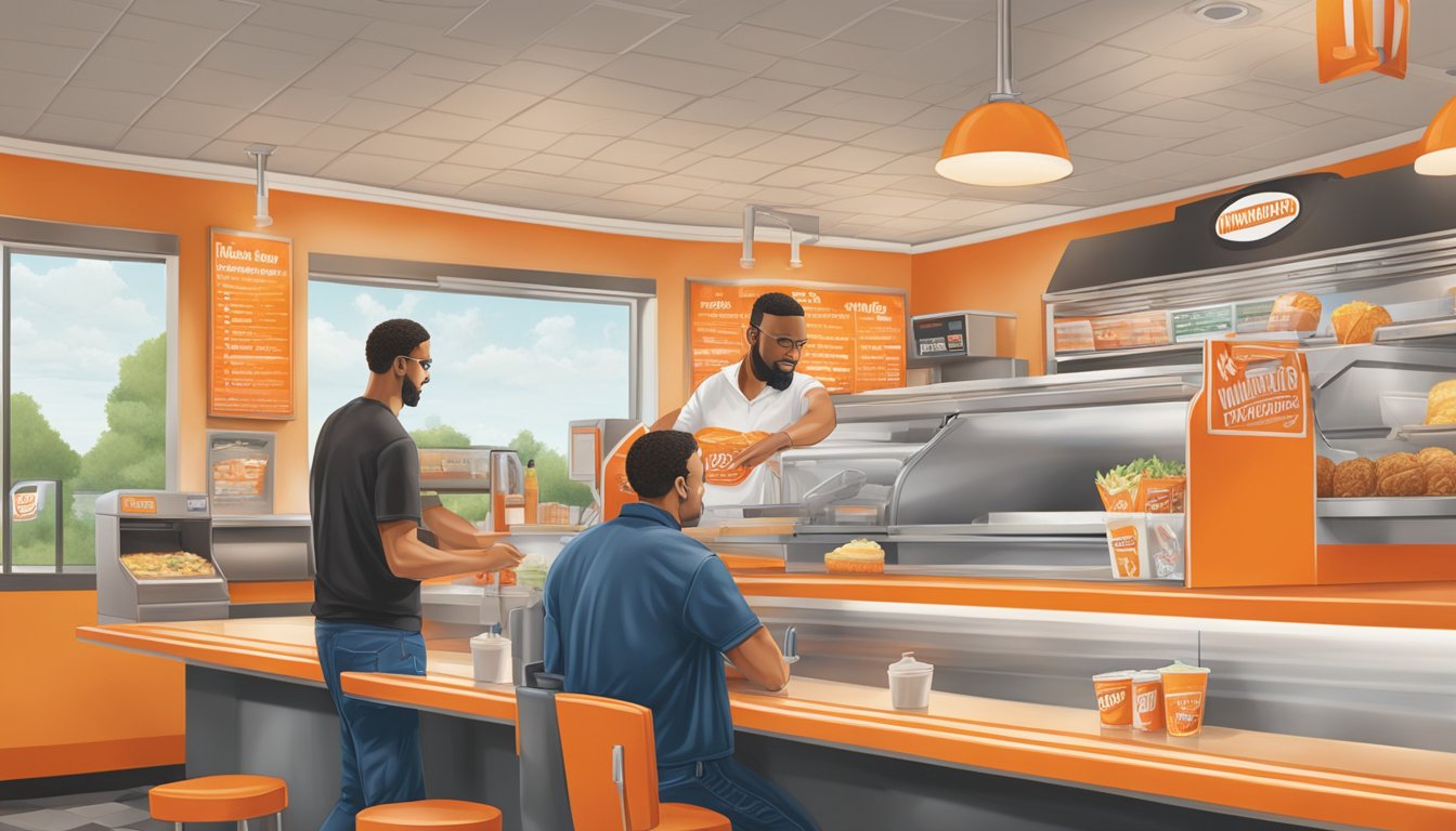 A customer at Whataburger in Nashville selects items from the menu and pays at the counter