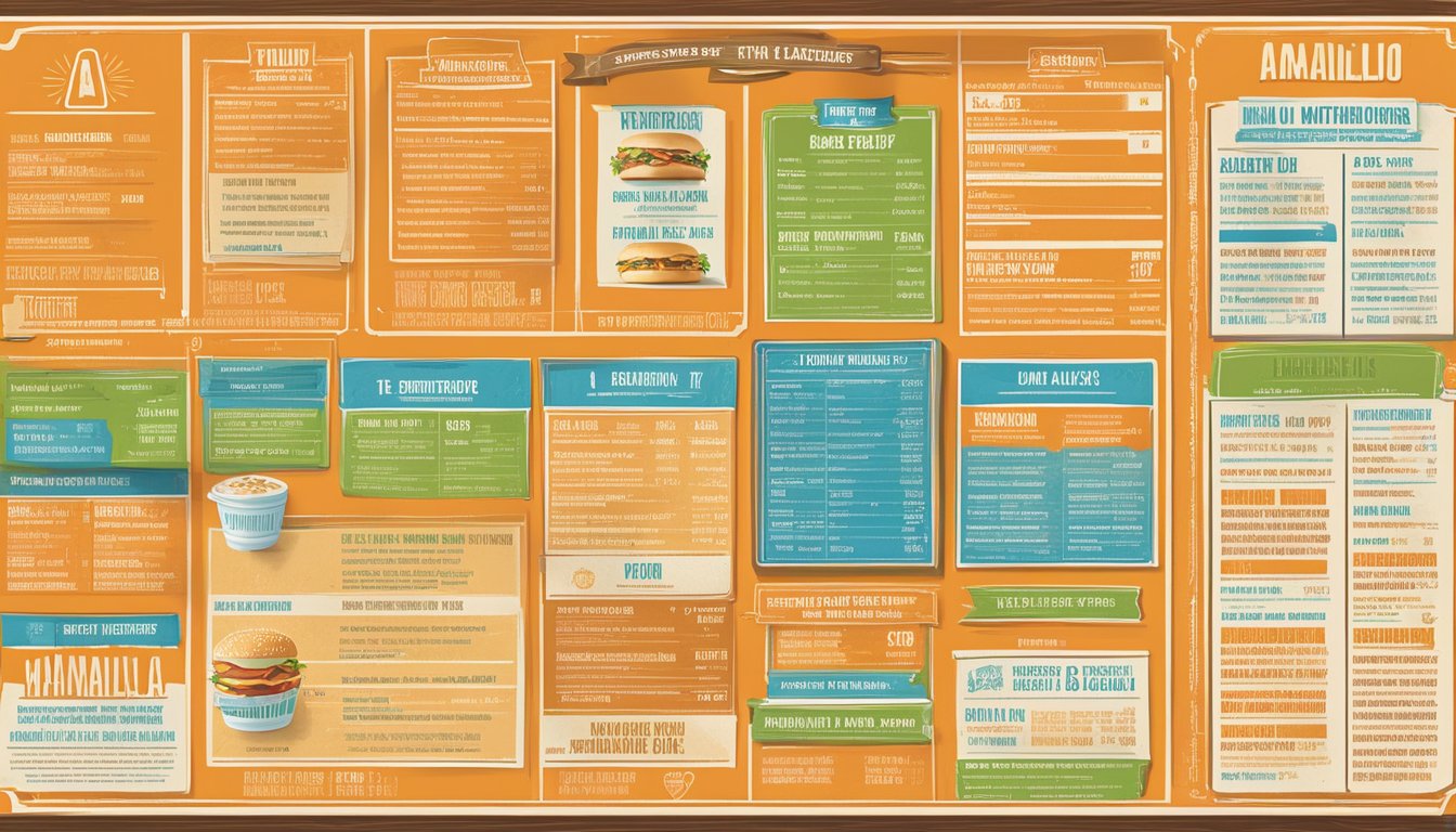 A colorful, eye-catching menu board featuring the nutritional information for Whataburger's Amarillo location