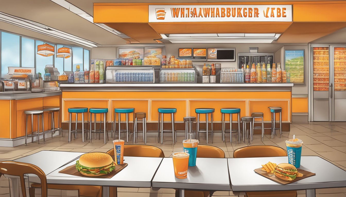 A table with various drink options at a Whataburger in Amarillo